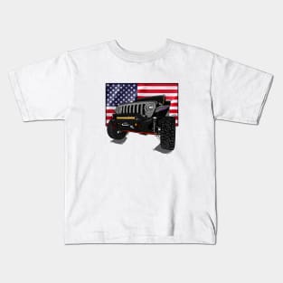 Jeep with American Flag - Grey Essential Kids T-Shirt